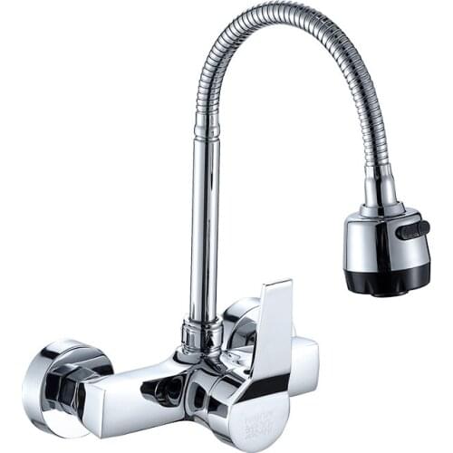 Wall Mounted Kitchen Faucet Wall Kitchen Mixers Kitchen Sink Tap 360 Degree Swivel Flexible Hose Double Holes
