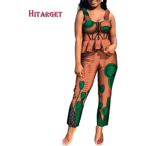 2021 Summer New Dashiki Print African Women Clothes Non-Sleeve Sexy Romper Wide Leg Pants African Lady Jumpsuit Rompers WY8512
