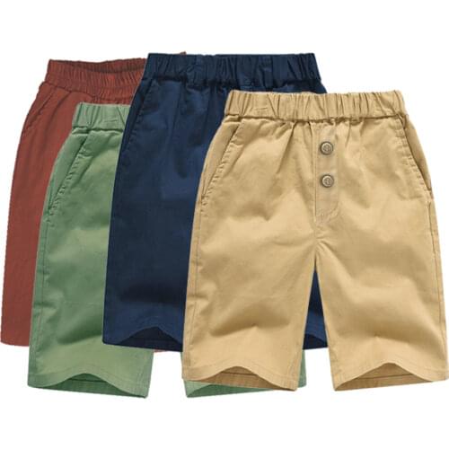 2021 Summer New Boys Shorts 2-10 Years Childrens Cotton Short Pants Kids Solid Color Clothing For Teens With Pocket