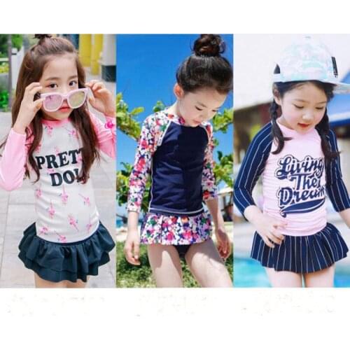 New Two Piece Girls Swimsuit Long Sleeve Swimming Diving Surfing Suit Swimwear Summer Beach Wear Children Kids Swimsuit SA4040