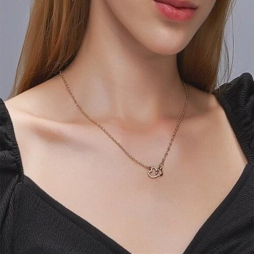 Necklace Jewelry For Women Chain On The Neck Love Double Peach Heart Pendant Clavicle Accessories Valentines Day Necklaces