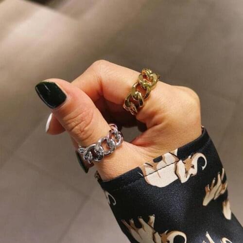Punk Chain Rings for Women Men Vintage Handmade Thick Twisted Geometric Couple Jewelry Gifts