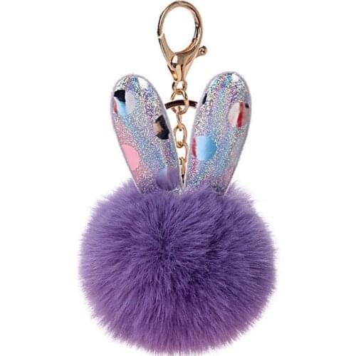 Plush Bunny Ears Hair Ball Jewelry Middle School Student Schoolbag Female Keychain Small Pendant Cute Animal Key Ring Girl Bag P