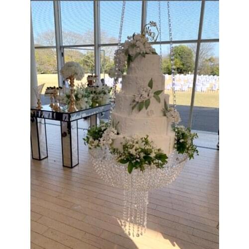 24 inch Romantic Ceiling Suspender Flower Acrylic Holder Wedding Birthday Party Cake Table Dessert Crystal Hanging Cake Rack