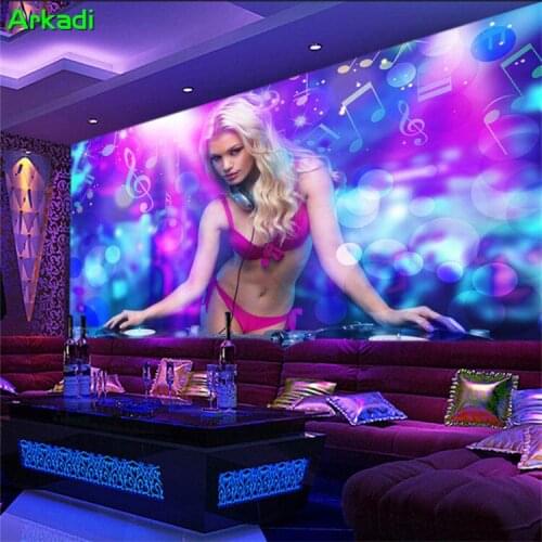 Custom Photo Wallpaper DJ Beauty Bar KTV Hotel Night Club Bedroom Background 3D Sexy Beauty Theme Bar Background Wallpaper