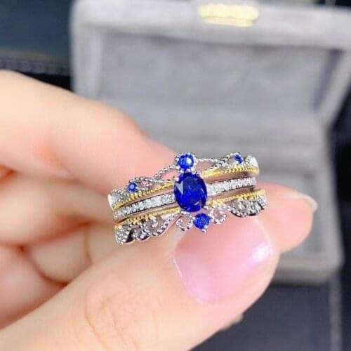 Luxurious Wealth wide crown S925 silver natural blue sapphire gem ring natural gemstone ring woman girl weddings gift jewelry