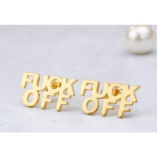 Fashion Hot Girl Punk Jewelry Stainless Steel Letter Earring For Women Funny Jewelry Rose Gold Ear Studs Accessories 2019 Bijoux