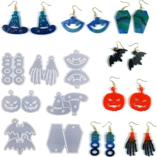 Halloween Earrings Epoxy Resin Mold Ear Drop Dangle Pendant Silicone Mould DIY Crafts Jewelry Necklace Casting Tool