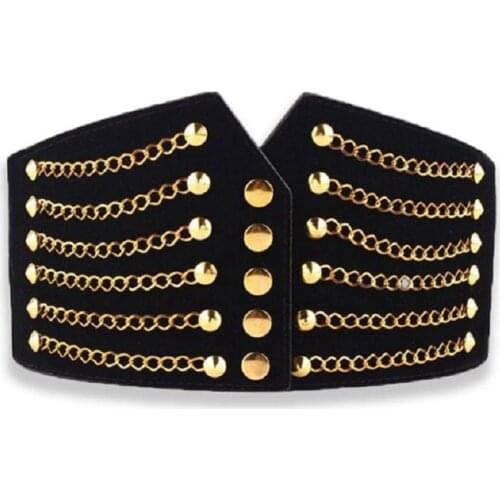 Women Fashion Slim Corset Elastic Belts Wild Rivet Waistband Female Coat Fur hige Waist Belt Accessory