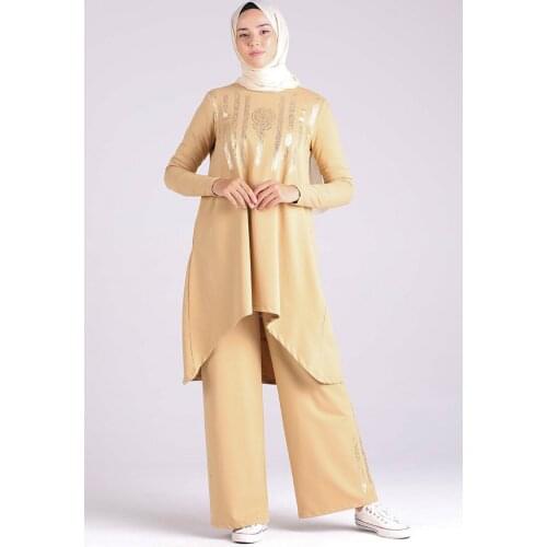 Minahill Two Yarn Printed Tracksuit Suit 0863-01 Camel 0863-01