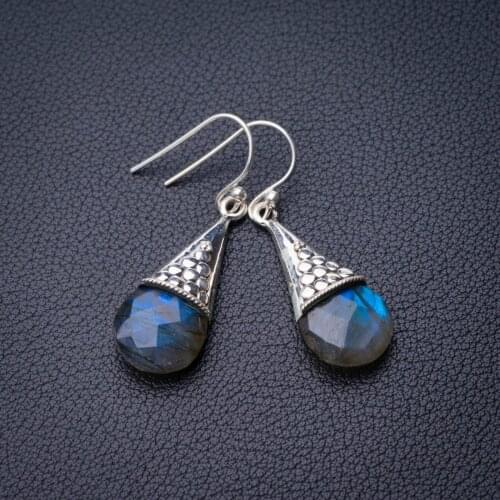 StarGems Natural Blue Fire Labradorite Handmade 925 Sterling Silver Earrings 1.5" D7770