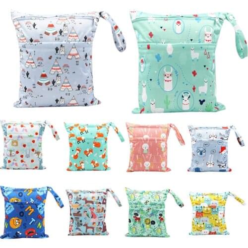 Asenappy Wet Dry Bag With Two Zippered Baby Diaper Bag Nappy Bag Waterproof Reusable Washable 30*36cm