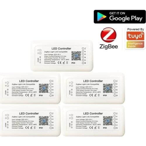 Tuya Zigbee Smart LED Controller RGB+CCT 6pin Light Strip Controller DC12-24V Work With Alexa Google Assistant Voice Control