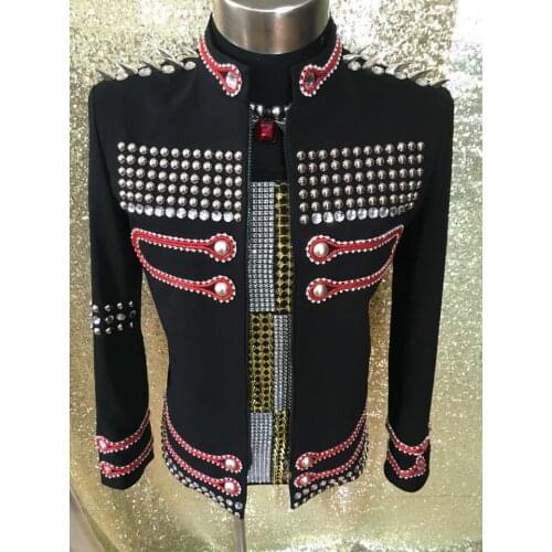 New fashion High quality handmade Mens slim rivet jacket costumes Stage performance wear show singer dancer outfit