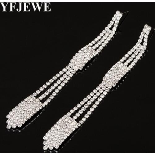 YFJEWE Top Quality Bridal Tassel Drop Earrings Sparkling Full Rhinestone Crystal Long Dangle Earrings Wedding Jewelry E413