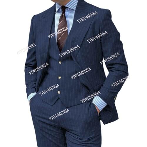 YIWUMENSA Spring /Autumn Classic Formal Men Suits Business 3 Pieces Wide Lapel Jacket&Vest&Pants Striped Retro Blazer Tuxedos