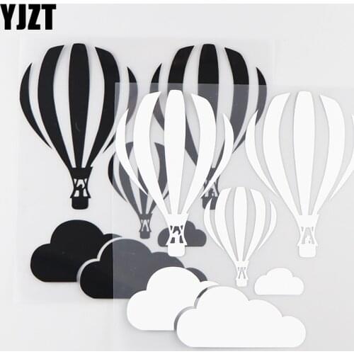 YJZT 16.3X16.7CM Waterproof White Cloud Hot Air Balloon Funny Car Sticker Vinyl Decals Black / Silver 10A-0047