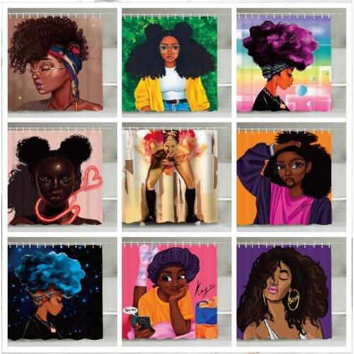 3D African Girl Shower Curtain Waterproof Polyester Curtain for Bathroom Decor Home Decoration Black Black Girl Shower Curtains