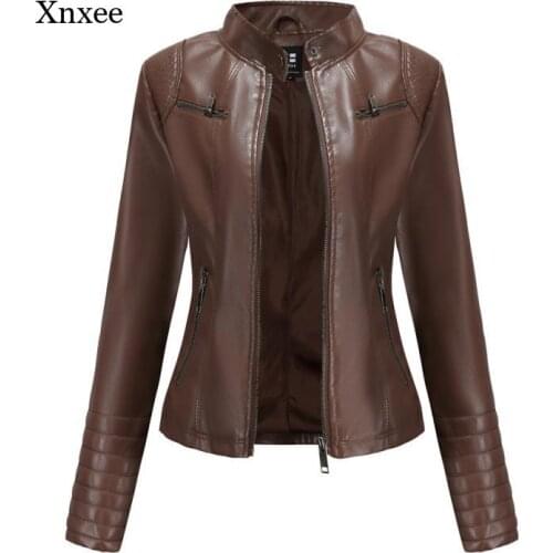 Women Motor Pu Jacket Autumn Casual Leather Fall Biker Coat Solid High Street Overcoat Simple Zipper Outwear Streetwear Clothes