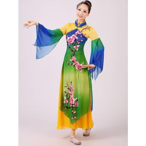 Women Chinese Folk dance costumes sequins Embroidery Hanfu yangko dance Plum flower Jiangnan rain classical dance costumes