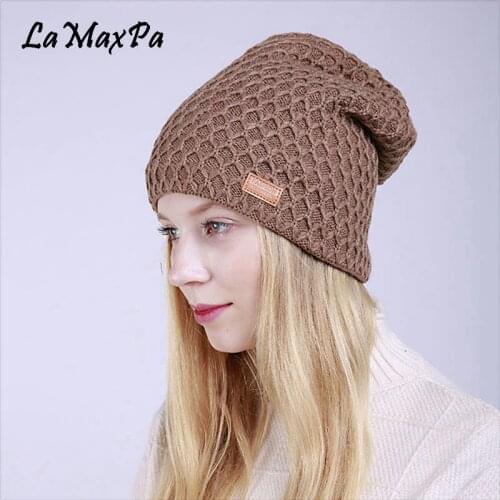 Womens New Knitted Hat Skullies Spring Warm Acrylic Beanies Cap For Women Beanie Hat Female Elegant Plaid Hats