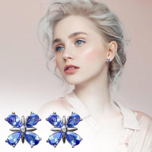 Women Flower Shaped Stud Earrings Jewelry Trendy Female Temperament Flower Inlaid Zircon Stud Earrings Wedding Accessory Gift