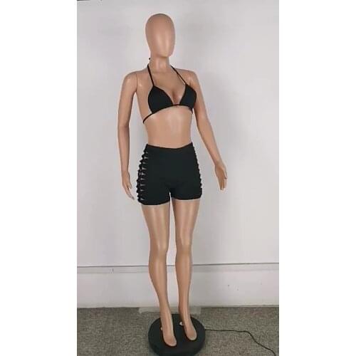 2021 new arrival halter backless 2 piece swimsuit for women crop top plus size swimwear hollow out women bikini E537