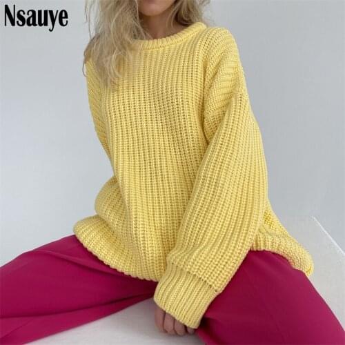 Nsauye Winter 2021 Y2K Loose Knitted Pullover Sweater Women Korean Fashion Style Long Sleeve Oversized Jumper Sweatshirts Tops