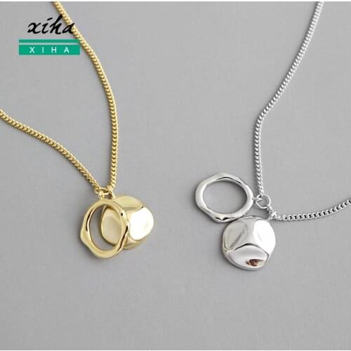 XIHA 925 Sterling Silver Gold Choker Necklace Women Geometric Irregular Round Pendant Necklaces Boho Statement Jewelry Gifts