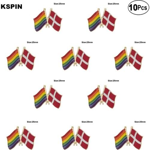 Rainbow&Denmark Lapel Pin Flag badge Brooch Pins Badges 10Pcs a Lot
