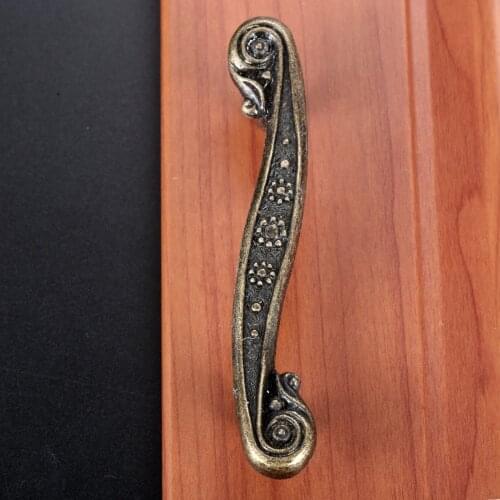 1set Handle w/screw Alloy Pull 110mm Knob Flower Pattern Kitchen Drawer Cabinet Door Vintage Antique Bronze Old Fashion Bathroom