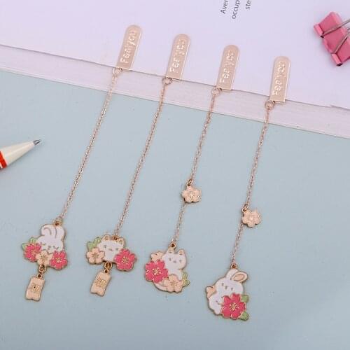 1PC Creative Romantic Sakura Rabbit Unicorn Metal Alloy Chain Pendant Bookmark Book Clip Marker of Page School Office Supply