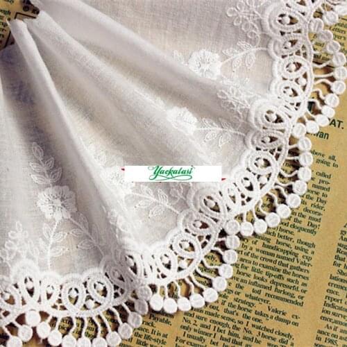 100% Cotton Lace Eyelet Embroidery Lace Fabrics 10 Yards Diy Appliqued Vintage Flower Scalloped Trims Off White 13.5cm