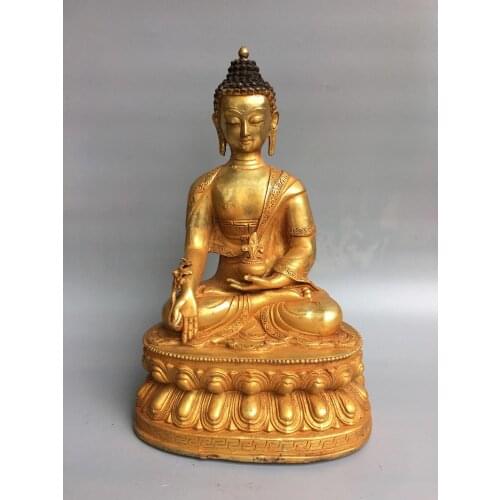 14" Tibetan Buddhism Creation Buddha bronze Gilt gold Sakyamuni Pharmacist Buddha Buddha statue Gautama Siddhartha Statue