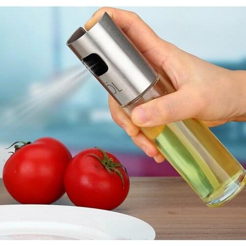 2PCS/Set Glass Oil Spray Bottle Pump Kitchen Olive Oil Sprayer Stainless Steel Oil Pot Bottle Oil Dispenser Gadget Cooking Tools