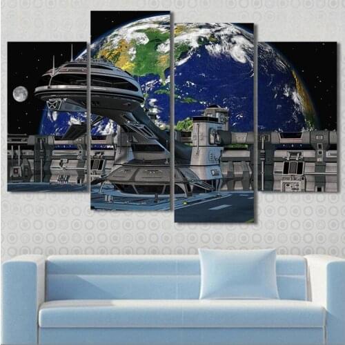 4piece diamond embroidery Earth & Moon View Futuristic Station full square diamond painting cross stitch round drill mosaic
