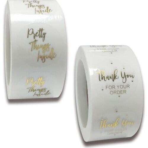 500 pcs/roll Gold Plating Thank You Pretty Thing Inside Clear Transparent Stickers Sealing Labels for Gifts Goods Package