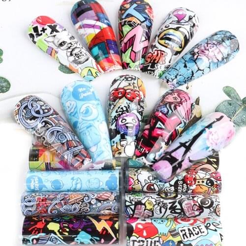 Abstract Graffiti Nail Sticker Geometry Flower Colorful Painting Nail Transfer Foil Romantic Paris Gel Polish Manicure NL4122