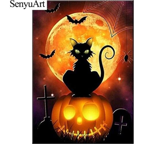 DIY Diamond Painting Full Round Drill Embroidery Mosaic Halloween Cat Pumpkin Accessories Drawing Cross Stitch Kits Home Decor