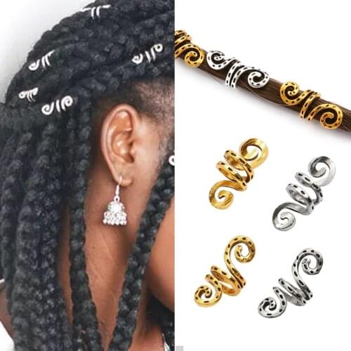 5 Pcs Alloy Tube Dreadlock Clips Vintage Gold and Silver Braid Spiral Wig Beads Hair Ring Charms Accessories