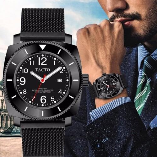 2021 TACTO Sports Watches for Men Top Brand Luxury Military Watch Black Mesh Steel Quartz Fashion Wristwatch 50M Waterproof