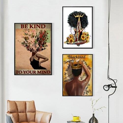 Black Girl Mental Health Posters and Prints Mental Be Kind To Your Mind Positive Art Canvas Painting Wall Pictures Home Decor