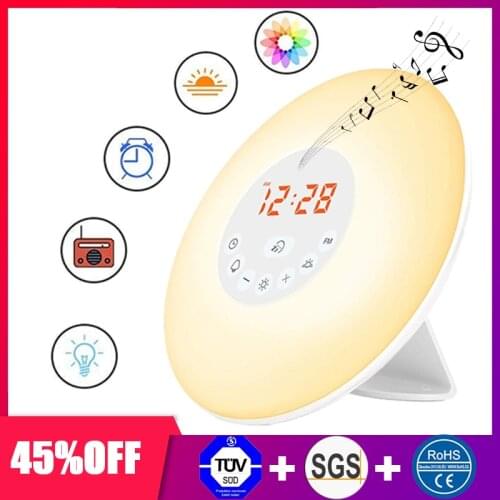 Digital Alarm Clock Wake Up Light Table LED Lamp Electronic Clock Despertador Sunrise Sunset Alarm Snooze Clocks FM Radio Desk
