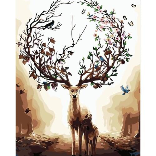 DIY 40X50 Oil Painting By Numbers Deer mother and son Paint by numbers On Canvas Home Decor Digital Painting chrismas gift