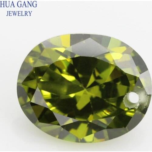 Single Hole AAAAA Oval Shape Brilliant Peridot Cubic Zirconia Stone For Jewelry Making 4x6~15x20mm High Quality CZ Beads