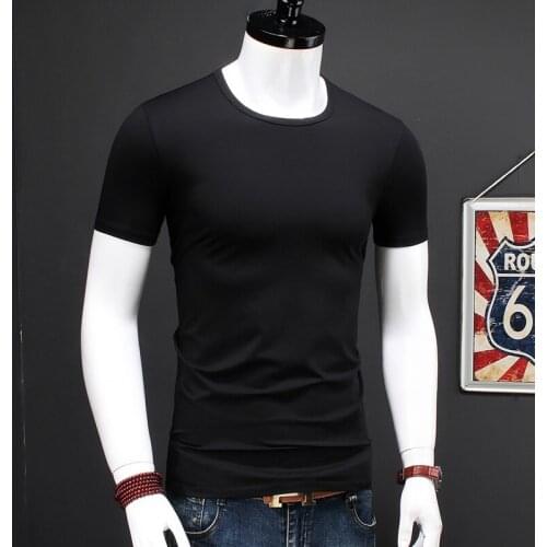Modal Mens Short Sleeve T-shirt Solid Color Oversized Cotton T-shirts O-Neck Stretch Slim Bottoming Tee Shirt 2020 Clothing
