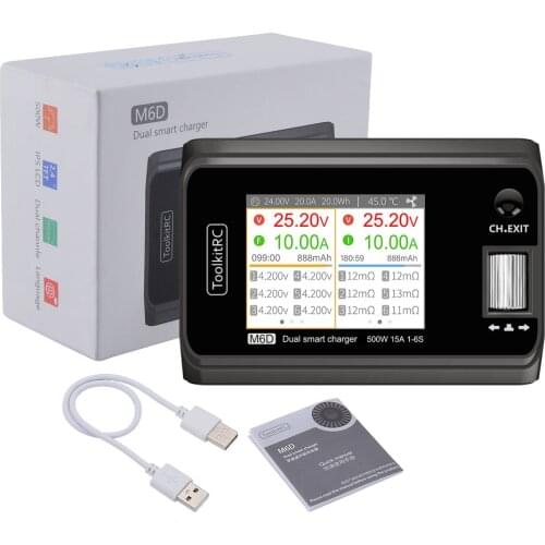 ToolkitRC M6D 500w 15A DC Dual Smart Charger Discharger Battery Balance for 1-6S Lipo LiHV Lion NiMh Pb Cell