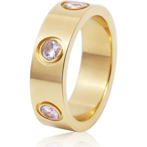 Beautiful Shiny 6 Crystal Ring For Women Titanium Steel Top Quality High Polished Love Ring Classic Brand Jewelry Drop Shipping