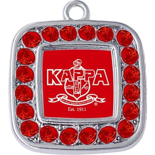 Red rhinestone inlaid enamel greek letter society KAP PHI NU PI fraternity symbol label metal pendant