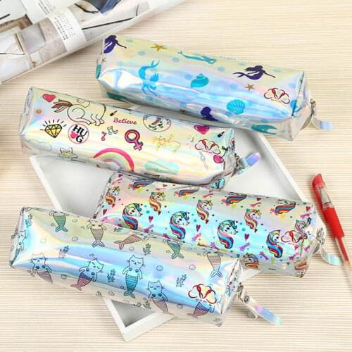 Large Laser Pencil Case Kawaii Unicorn Pencil Bag Pouch Big Pen Case Pencil Box For Girls Boys Korean Stationery School Supplies